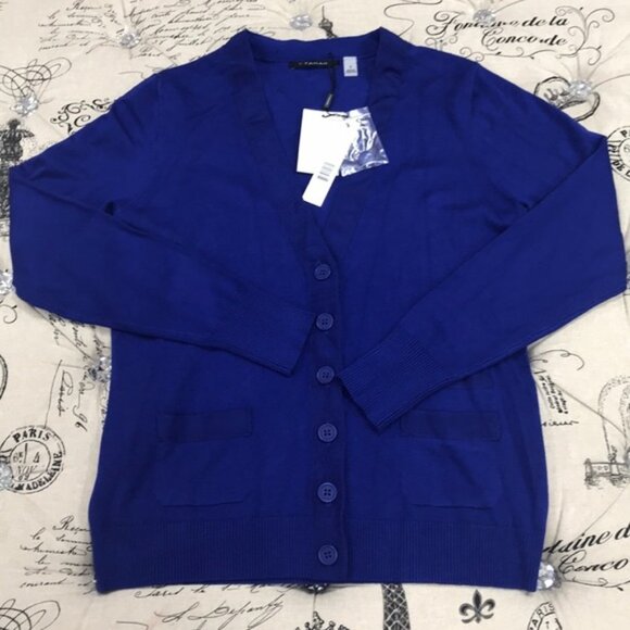 🎁 T Tahari Grosgrain Ribbon Trim V-Neck Cardigan - Picture 6 of 7